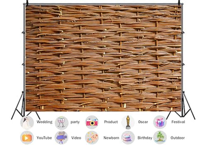 Natural Brown Wicker Rattan Weave Backdrop Handwoven Basket Texture Background for Bohemian Party Decorations Tropical Home Wall Decor Photo Studio Props 8X8ft Fabric - size: 8X8ft
