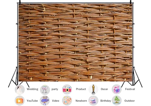 Natural Brown Wicker Rattan Weave Backdrop Handwoven Basket Texture Background for Bohemian Party Decorations Tropical Home Wall Decor Photo Studio Props 7X5ft Fabric - size: 7X5ft