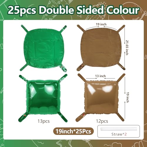 NISOCY 25PCS Dark Green and Brown Square Foil Baloons Wall Backdrop Double Sided Dark Green and Brown Balloons Arch Kit for Anniversary Birthday Thanksgiving Christmas Jungle Party Decorations - color: Dark Green and Brown, size: 25PCS