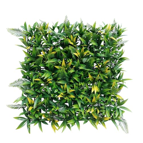 Patio 1PC-20"x20"Artificial Greenery Wall Panel, 3D Mixed Faux Boxwood Grass Panels Backdrop, Fake Plants Décor for Privacy Hedge Wall, Ivy Screens for Indoor Outdoor - color: Light Green With Yellow, size: 20"x20"