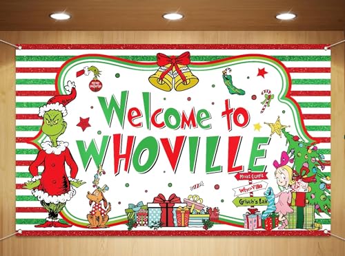 Sunwer Welcome Xmas Photo Booth Backdrop Green Christmas Winter Holiday Party Decorations Home Indoor Outdoor Wall Hanging Banner (White-A, 7×5ft) - size: 7×5ft