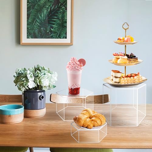 6 Pcs Buffet Risers, Dessert Stands, Acrylic Boxes for Display, Hexagonal Jewelry Showcase, Riser Display Cases Acrylic Display Base, Clear - color: Clear-Hexagonal