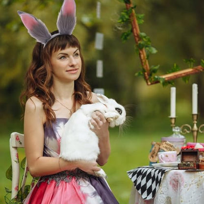 1 Pcs Gray Fluffy Easter Bunny Ears Headband Lovely Rabbit Ears Hair Hoop Bunny Hair Band Easter Hair Accessories for Halloween Holiday Makeup Party Cosplay Decoration