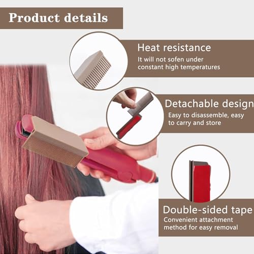 Flat Iron Comb Attachment, Removable Hair Straightener, for Black Hair, Professional or Home Use Compact Straightening Styling Tool (Brown)