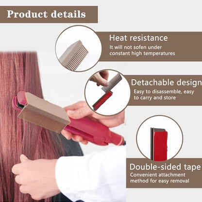Flat Iron Comb Attachment, Removable Hair Straightener, for Black Hair, Professional or Home Use Compact Straightening Styling Tool (Brown)