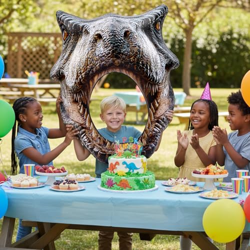 Colingmill Dino Themed Photo Backdrop Dinosaur Head Photos Frame Inflatable Balloon Decorations Hanging Dinosaur Photo Booth Props for Dino Party Decorations Jungle Safari Birthday Party Supplies - style: Dinosaur