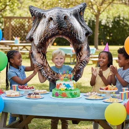 Colingmill Dino Themed Photo Backdrop Dinosaur Head Photos Frame Inflatable Balloon Decorations Hanging Dinosaur Photo Booth Props for Dino Party Decorations Jungle Safari Birthday Party Supplies - style: Dinosaur
