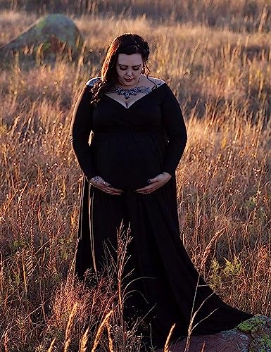 Saslax Maternity Off Shoulders Half Circle Gown for Baby Shower Photo Props Dress - color: N-black 11, size: XX-Large