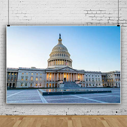 Haoyiyi 7x5ft Vinyl Building Photography Backdrop Capitol Building in Washington DC Flag Square Gothic Style Architecture Background for Kids Adult Wedding Personal Portrait Photo Shoot Props