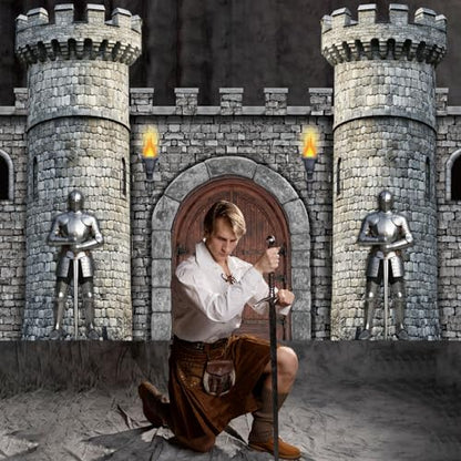 Panelee Medieval Party Decorations, Castle Backdrop Photo Prop, 10 x 6 ft Large Medieval Knight Birthday Party Decoration for Themed Birthday Supplies - style: Castle