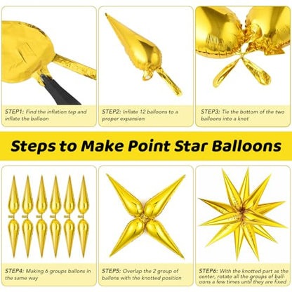 72PCS Gold Silver Black Star Balloons, Big 26 Inch Star Foil Metallic Mylar Balloons, Spike Balloon Fireworks for Graduation New Year Retirement Party Birthday Photo Props - color: Gold, Silver, Black, 26 Inch