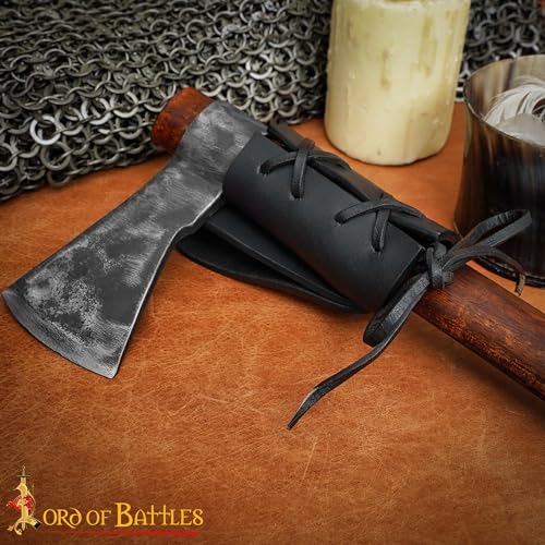 Lord of Battles Medieval Genuine Leather Axe Frog | Axe Holster with Belt Loop | Waist Holder for Axes, Tools - color: Dagger Holster - Black