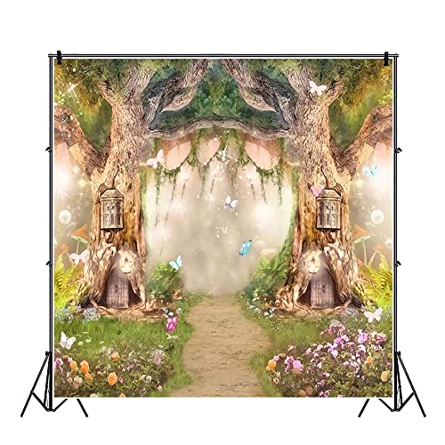 Leowefowa 6x6ft Vinyl 1st Birthday Backdrop Fairy Tale Forest Enchanted Flower Baby Shower Photo Background for Birthday Party Photoshoot Newborn Baby Kids Children Studio Props Photography Backdrops - size: 6x6ft