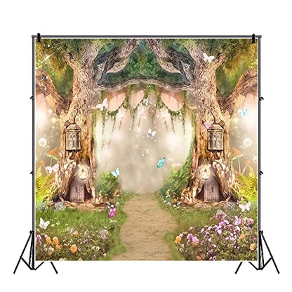 Leowefowa 6x6ft Vinyl 1st Birthday Backdrop Fairy Tale Forest Enchanted Flower Baby Shower Photo Background for Birthday Party Photoshoot Newborn Baby Kids Children Studio Props Photography Backdrops - size: 6x6ft