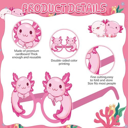 Pajean 36 Pcs Axolotl Party Decorations Eyeglasses Pink Axolotl Themed Paper Glasses Decor Salamander Photo Booth Props Frame for Birthday Pink Baby Shower Salamander Party Decoration Gift - style: Axolotl