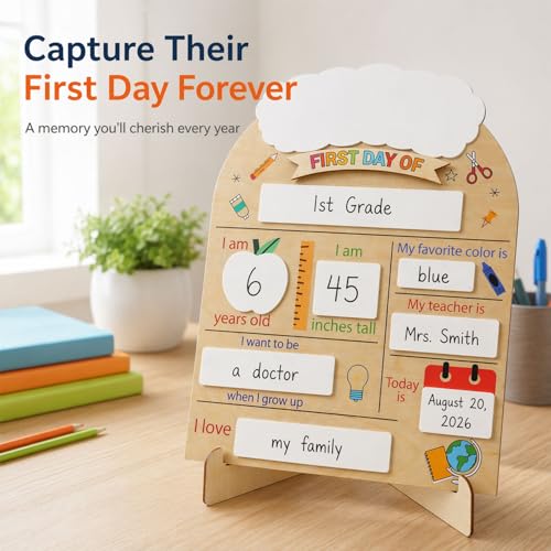 First Day Last Day of School Board Sign for Kids, First Day of Daycare Sign, Back To School Board Sign, Forst Day of School Sign, First Day of School Board - Back to School Kids Supplies Preschool - color: First Day of School Wooden Sign