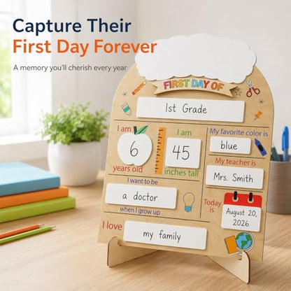 First Day Last Day of School Board Sign for Kids, First Day of Daycare Sign, Back To School Board Sign, Forst Day of School Sign, First Day of School Board - Back to School Kids Supplies Preschool - color: First Day of School Wooden Sign