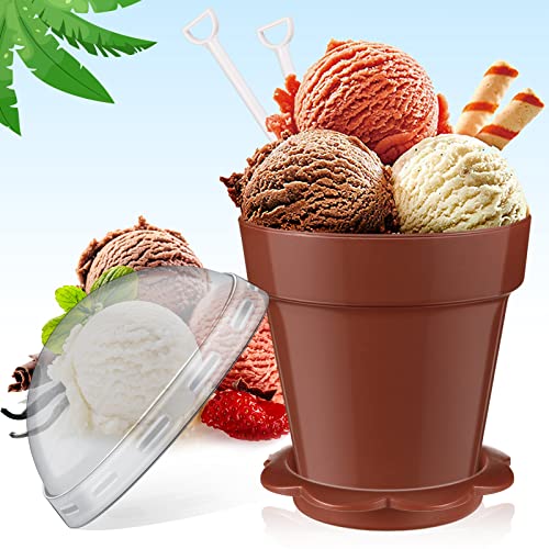 Honeydak 25 Pack Flowerpot Dessert Cup Plastic Cake Cups with Lid Shovel Spoon Mini Flower Pot Dessert Cups Ice Cream Yogurt Cupcake Holder Containers for Birthday Party Supplies DIY Baking(Brown) - color: Brown