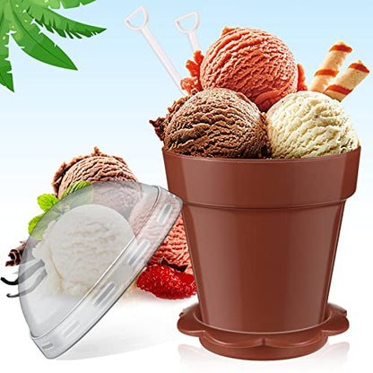 Honeydak 25 Pack Flowerpot Dessert Cup Plastic Cake Cups with Lid Shovel Spoon Mini Flower Pot Dessert Cups Ice Cream Yogurt Cupcake Holder Containers for Birthday Party Supplies DIY Baking(Brown) - color: Brown