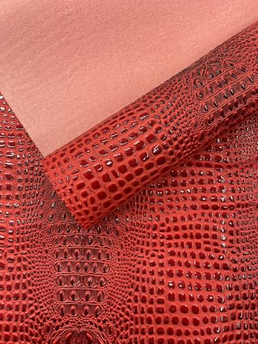 Glossy Two Tone Gator Fake Leather Upholstery, 3D Crocodile Skin Texture Faux Leather PVC Vinyl, 54" Wide (Dragon Red, 18" X 54") - color: Dragon Red, size: 18" X 54"