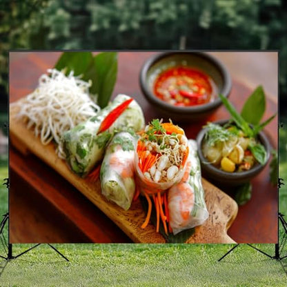 5x7ft Photography Backdrop Vietnamese Shrimp Spring Rolls Traditional Food Pictures Photo Backdrop Photography Background for Photoshoot Portrait Video Party Photo Studio Prop Booth - color: Color9