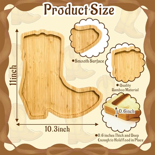 1PCS Wooden Cowboy Baby Shower Decoration Boots Charcuterie Boards Boots or Bows Gender Reveal Supplies Tableware First Rodeo Birthday Serving Tray Fillable Food Platter for Western Party Cowgirl Gift - color: Wooden Boot