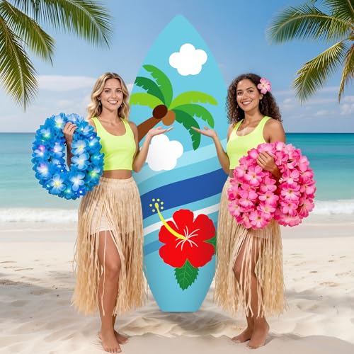 Yalikop 6 Ft Hawaii Surfboard Cardboard Cutout Stand Up Photo Prop - Hawaiian Tropical Party Decorations Standee Surfboard Foam Board for Garden Yard Sign Decor Luau Beach Party Supplies - style: Coconut Tree