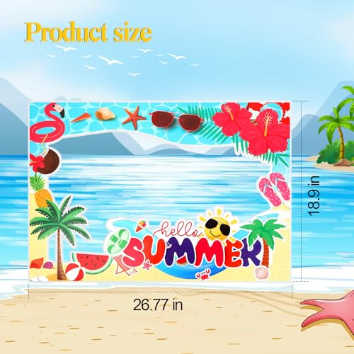 Relaxweex 13 Pcs Luau Photo Booth Props Hawaiian Party Decorations, 12 Pairs Beach Themed Funny Summer Glasses, 1 PC Summer Photo Frame, Tropical Party Supplies Favors (Beach Frame) - style: Beach Frame