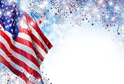 AOFOTO 10x7ft American Flag with Fireworks Backdrop 4 July Independence Day Photography Background Stars and Stripes USA Patriotic Veteran Holiday Photo Studio Props Vinyl Seamless Portrait Wallpaper - size: 10x7ft