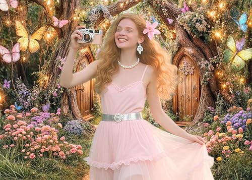 5X3ft Enchanted Forest Backdrop Fairy Tale Magic Garden Wonderland Floral Butterfly Photography Background for Kids Girls Baby Shower Birthday Party Decoration Cake Table Photo Booth Props - color: Multi, size: 5x3ft