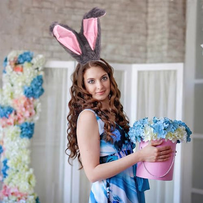 Easter Bunny Ears Plush Headband Cute Rabbit Ears Animal Hair Bands Party Cosplay Headwear for Easter Costume Accessories - color: Grey