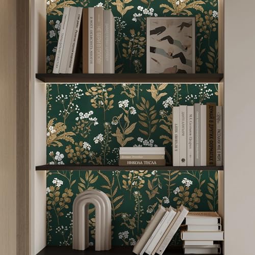 Abyssaly Dark Green Floral Wallpaper, Vintage Peel and Stick Wallpaper Boho for Shelf Liner, Self Adhesive Removable Floral Contact Paper for Wall Cabinets 17.7 in X 118 in - color: Dark Green, size: 118" x 17.7"