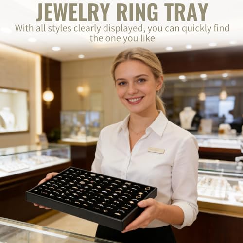4 Pack Velvet Ring Display Tray 100 Slots Stackable Jewelry Organizer Tray Ring Holder Showcase for Rings Earrings Jewelry Storage for Drawer Dresser Store Display