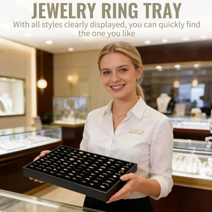 4 Pack Velvet Ring Display Tray 100 Slots Stackable Jewelry Organizer Tray Ring Holder Showcase for Rings Earrings Jewelry Storage for Drawer Dresser Store Display