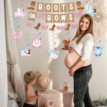 Boots or Bows Gender Reveal Decorations, Pre-assembled Brown and Pink Boots or Bows Banner, Western Cowboy or Cowgirl Gender Reveal Decorations Supplies