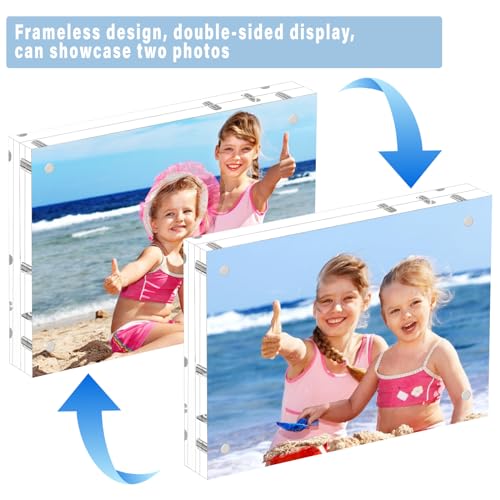 HELPLEX Acrylic Frame, 5 Pack 3.5x5 Acrylic Picture Frames, 20mm Thicker Frameless Clear Double Sided Magnetic Frame, Free Standing Desktop Display - size: 3.5x5(5 PACK)