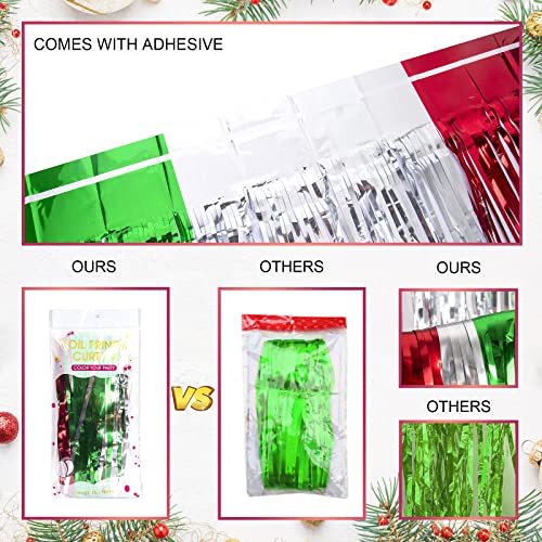 LOLStar 3 Pack Christmas Party Decorations 3.3 x 6.6ft Foil Fringe Curtains Red Silver Green Tinsel Metallic Photobooth Props Backdrop Streamers for Christmas in July, New Year, Ugly Sweater Party - size: 3 PACK
