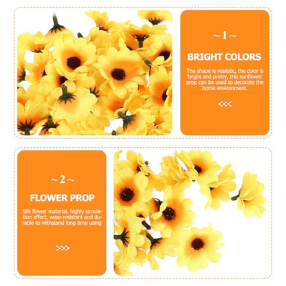 100 Pcs Artificial Sunflower Heads Faux Yellow Simulation Flowers Decorative Flower Prop for Home Décor Photography and Event Styling