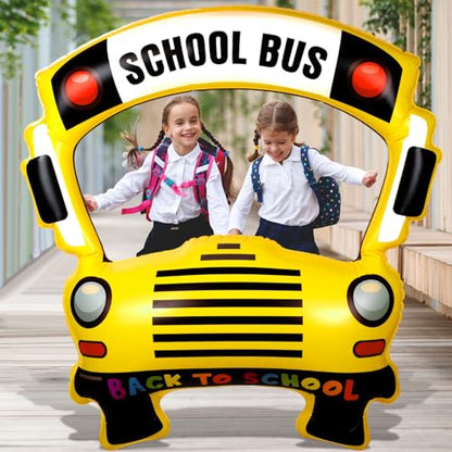 Colingmill 55 Inch School Bus Photo Frame Inflatable Balloon Decorations Photo Backdrop Booth Selfie Frame Background for Classroom Party Supplies - style: School Bus