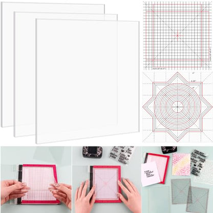 3PCS 6X6 Photopolymer Grip Mat with 12PCS Printed Guides for Stamping,Multi-Use Non-Slip Sticky Mats Fit in Stamp Positioning Tool for Card Making Hold Your Cardstock in Place When Stamping,Stencil - color: 6"x6" 3xgrip Mat+12aligment