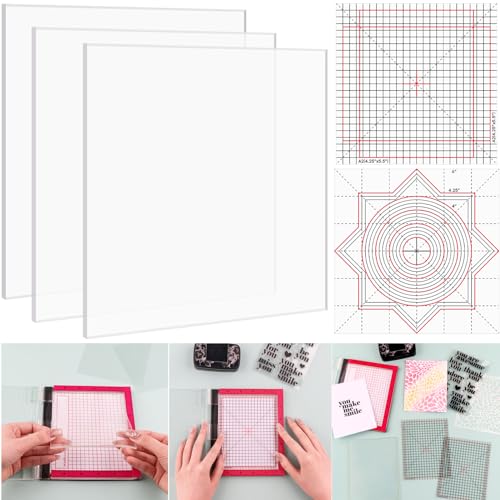 3PCS 6X6 Photopolymer Grip Mat with 12PCS Printed Guides for Stamping,Multi-Use Non-Slip Sticky Mats Fit in Stamp Positioning Tool for Card Making Hold Your Cardstock in Place When Stamping,Stencil - color: 6"x6" 3xgrip Mat+12aligment