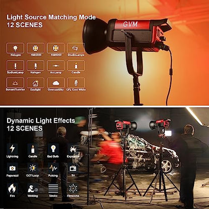 GVM 200W LED Video Light with Lantern Softbox, SD200B Continuous Lighting Kit with Bluetooth Mesh Network/DMX Control, 2700K-6800K Studio Light Photography Lighting Kit, 45400lux/1m, 12 Scene Effects - size: Sd200b-set2