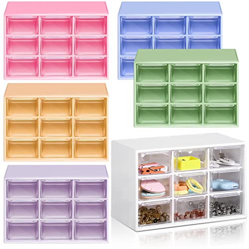 Amyhill 6 Pcs Mini Drawer Organizer Small Organizer with 9 Drawers Plastic Desktop Craft Storage Box for Office Home Room Jewelry Cosmetics Collection(Multicolored) - color: Multicolored