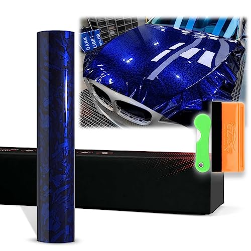 12"x60" (1FTx5FT) Royal Blue PET Marble Forged Carbon Fiber Textured Gloss Vinyl Wrap Auto Car Sticker Decal Film Sheet Bubble Free Air Release Technology with Tool Kit - color: Royal Blue, size: 12"x60" (1FTx5FT)
