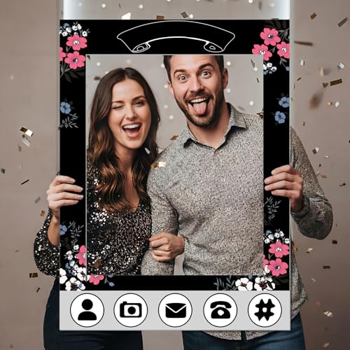 BreezeHug 32 x 24 Inch Social Media Photo Booth Selfie Frame DIY PVC Cutouts Photo Booth Props Frame for Background Photography Birthday Wedding Graduation Anniversary Party Decoration