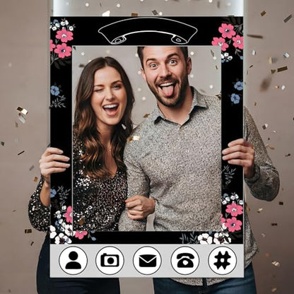 BreezeHug 32 x 24 Inch Social Media Photo Booth Selfie Frame DIY PVC Cutouts Photo Booth Props Frame for Background Photography Birthday Wedding Graduation Anniversary Party Decoration
