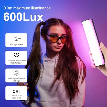 PULUZ Photography Lighting, 360° Magnetic Handheld Light Wand with 2000mAh Rechargeable Battery, 2500-9000K Dimmable Tube Light for Camera, Studio Photography, TikTok, YouTube, Vlog (17cm/6.7 in) - size: 6.7 inches