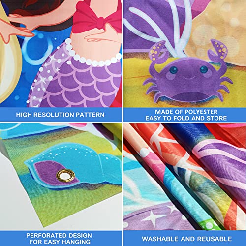 Mermaid Backdrop 5 x 3.3 ft, Mermaid Face in Hole Party Selfie Photo Prop, Mermaid Birthday Photography Background, Under The Sea Party Decoration Photo Booth Props Multicolor