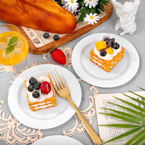 bUCLA 100Pieces White Plastic Plates - 6.25inch Disposable Plastic Appetizer/Small Cake/Salad/Dessert Plates Premium Hard, Ideal for Weddings& Parties - color: 6.25Inch-100pcs-White