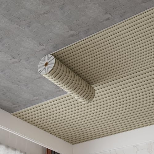 Peel and Stick PVC Slat Wall Panels, Wood Grain Self-Adhesive Soundproof Moisture-Resistant Paneling, 3D Faux Wood Panels for Bedroom Bathroom Walls & Ceilings 118"x15.75"(Off-White,13Sq.ft) - color: Off-White